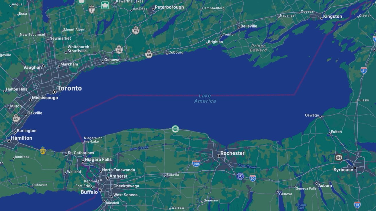Lake Ontario új neve: Lake America az Apple Mapsben